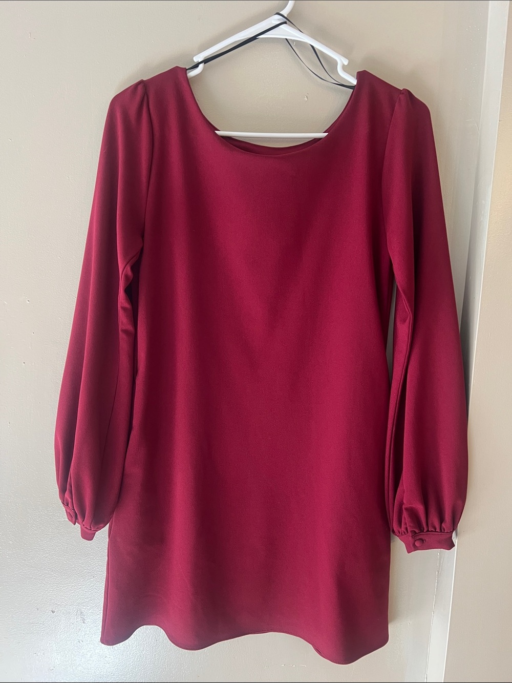Lulu's Long Sleeve Shift Dress in Burgundy